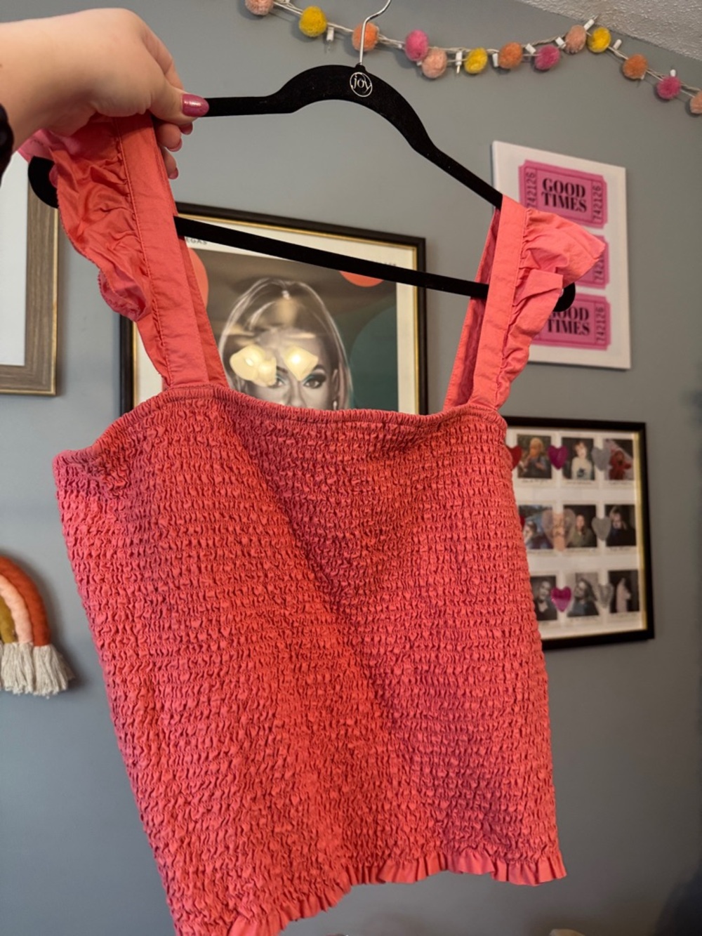 Smocked Ruffle Strap Coral Pink Tank Top